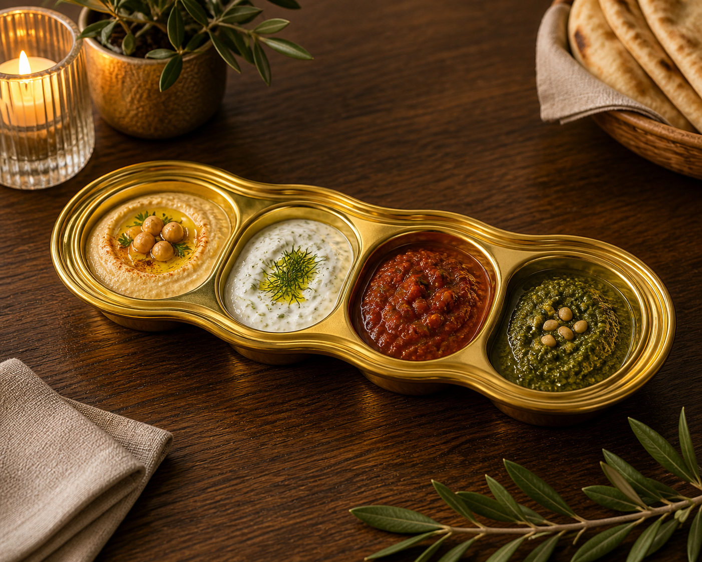 כלי מחולק ל-4 ציפוי זהב למטבלים 26 ס